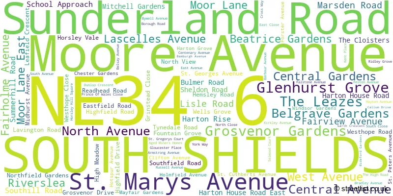 A word cloud for the NE34 6 postcode